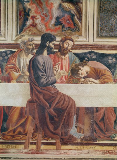 The Last Supper, detail of Saint John, Saint Peter, Jesus and Judas, 1477 (detail) by Andrea del Castagno